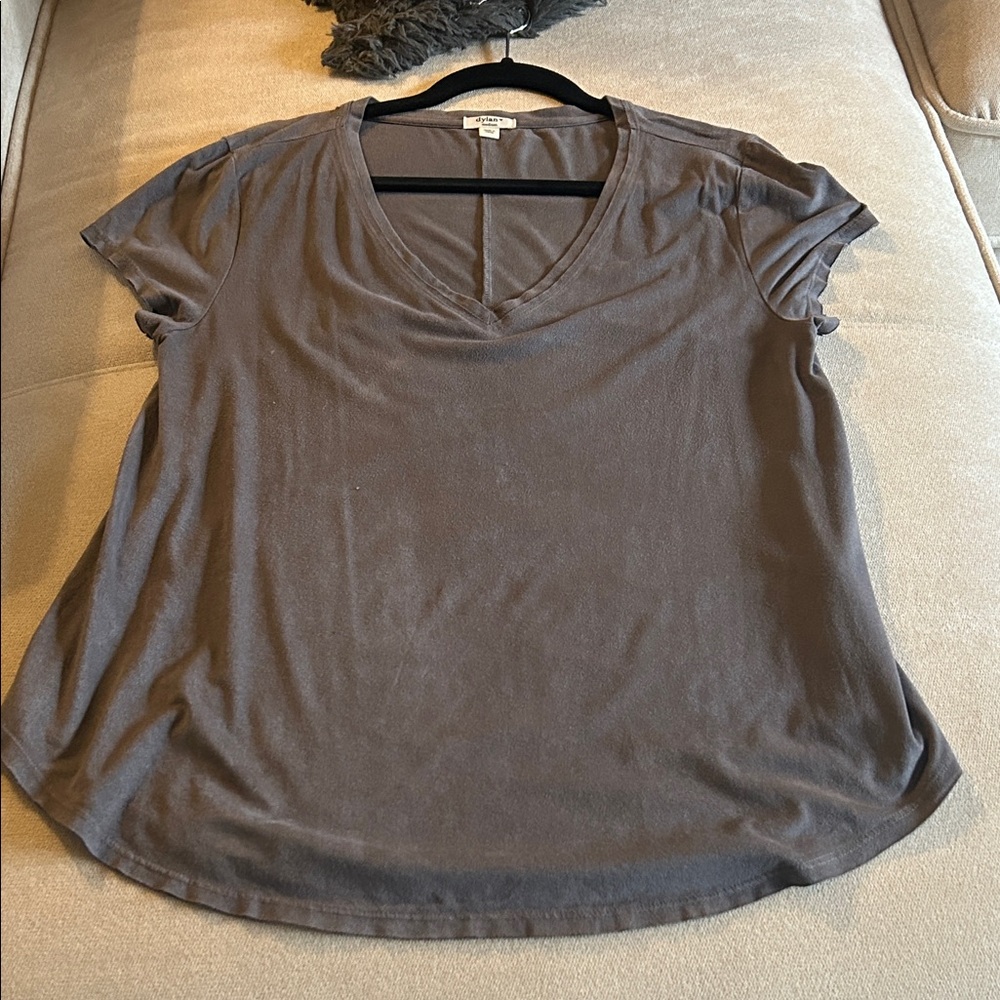 Dylan Charcoal Faux Suede V-Neck Short Sleeve Top